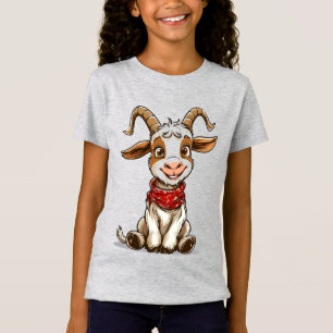Adorable Cartoon Goat Wearing Red Bandana T-Shirt
