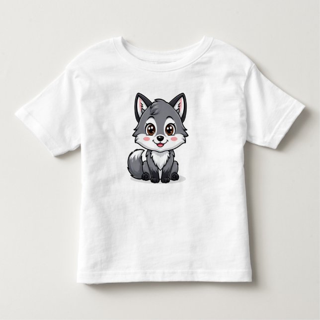 Adorable Cartoon Gray Wolf Character Toddler T-shirt (Front)