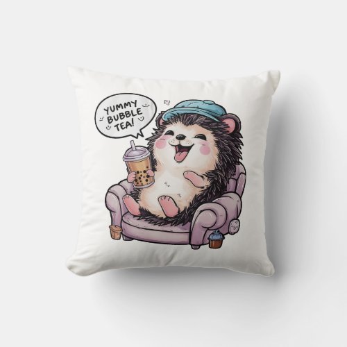 Adorable Cartoon Hedgehog Cozy Kawaii Vibes Throw Pillow