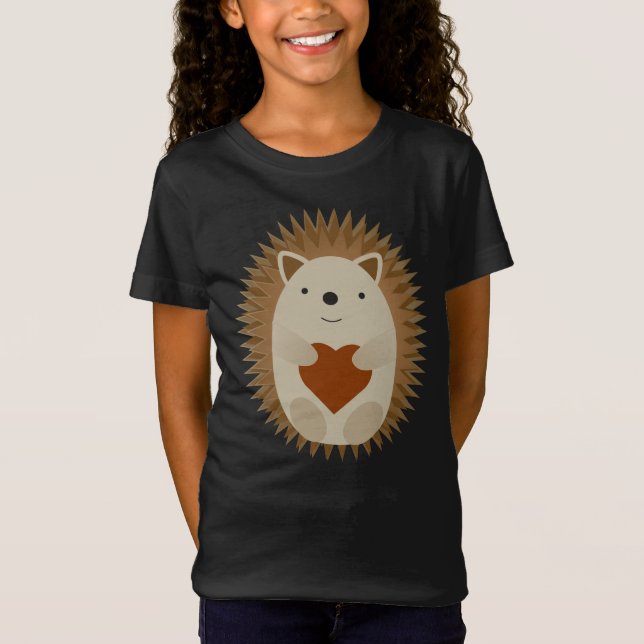Adorable Cartoon Hedgehog Holding a Heart T-Shirt (Front)