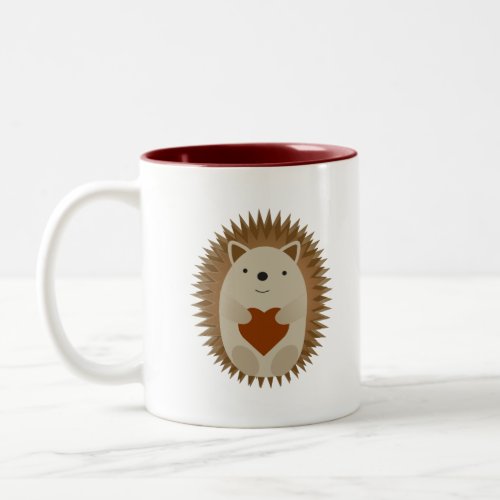 Adorable Cartoon Hedgehog Holding a Heart Two_Tone Coffee Mug