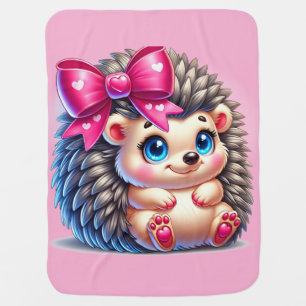 🦔 Adorable Cartoon Hedgehog with Pink Bow Girls🌸 Baby Blanket