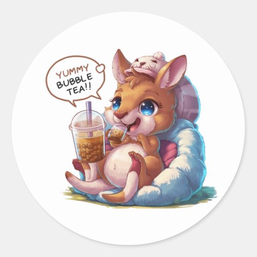 Adorable Cartoon Kangaroo Cozy Kawaii Vibes Classic Round Sticker