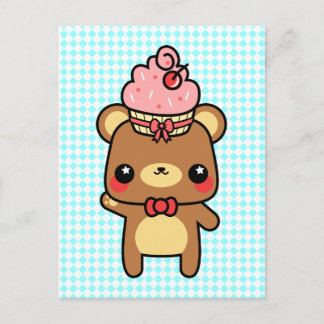 Adorable Cartoon Kawaii Bear Cupcake Postcard
