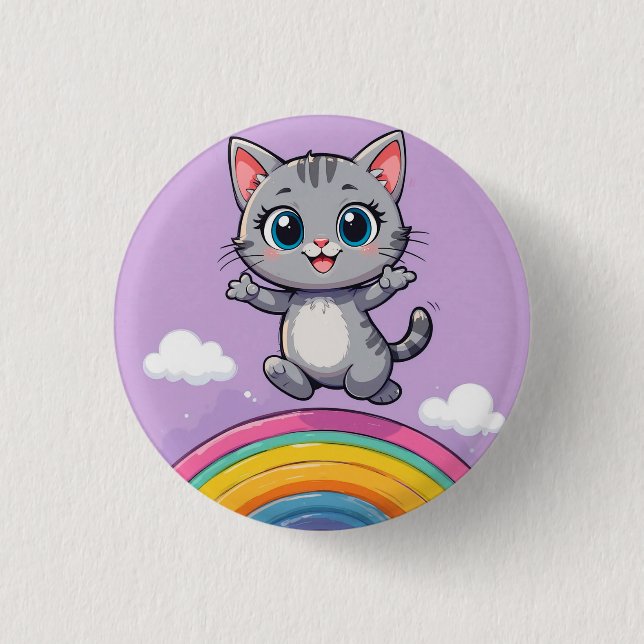Adorable Cartoon Kitten Jumping Joyfully Button (Front)