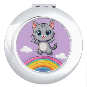 Adorable Cartoon Kitten Jumping Joyfully Compact Mirror