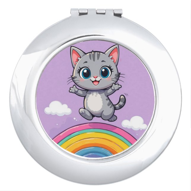 Adorable Cartoon Kitten Jumping Joyfully Compact Mirror (Front)