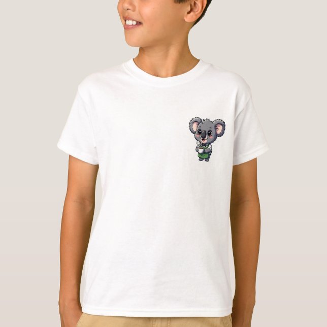 Adorable Cartoon Koala Barista Holding Coffee T-Shirt (Front)