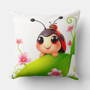 Adorable Cartoon Ladybug Throw Pillow