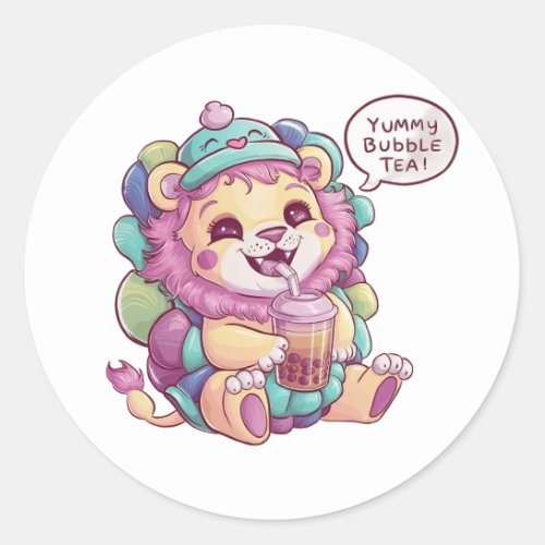 Adorable Cartoon Lion Cozy Kawaii Vibes Classic Round Sticker