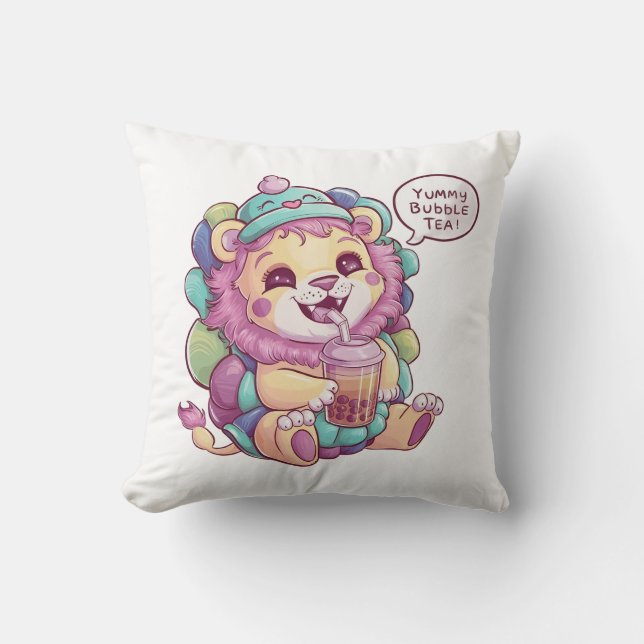 Adorable Cartoon Lion: Cozy, Kawaii Vibes Throw Pillow (Front)