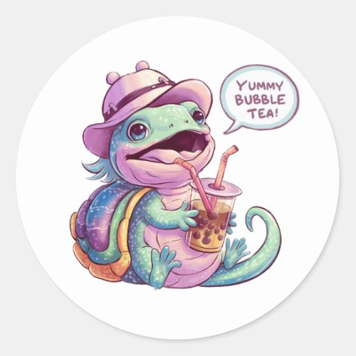 Adorable Cartoon Lizard Cozy Kawaii Vibes Classic Round Sticker