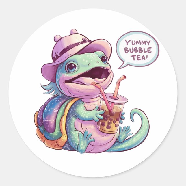 Adorable Cartoon Lizard: Cozy, Kawaii Vibes Classic Round Sticker (Front)