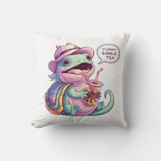 Adorable Cartoon Lizard: Cozy, Kawaii Vibes Throw Pillow (Front)