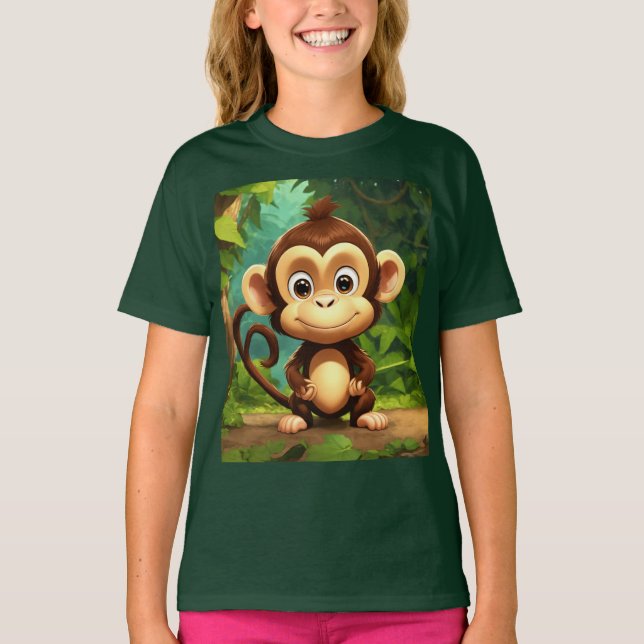 Adorable Cartoon Monkey Baby Fine Kids Jersey T-Sh T-Shirt (Front)