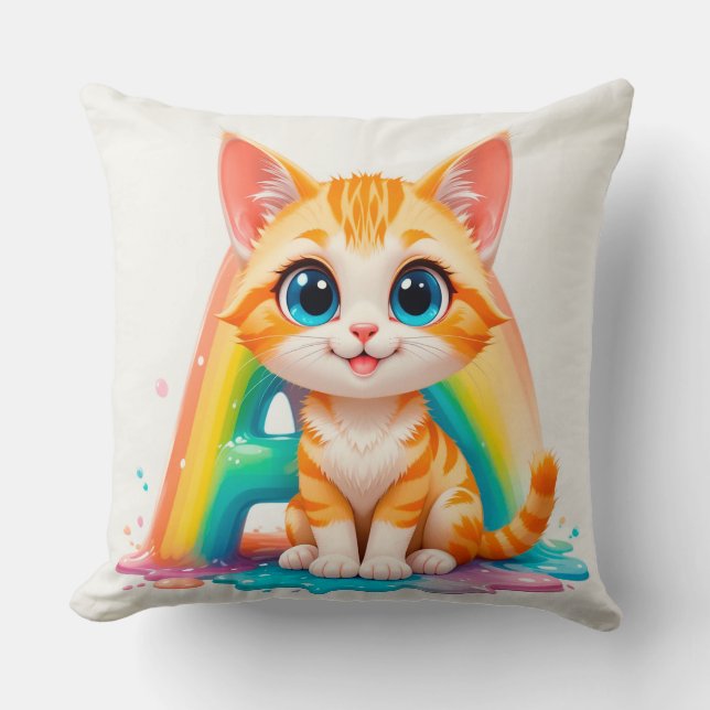 Adorable Cartoon Orange Kitten Throw Pillow (Front)