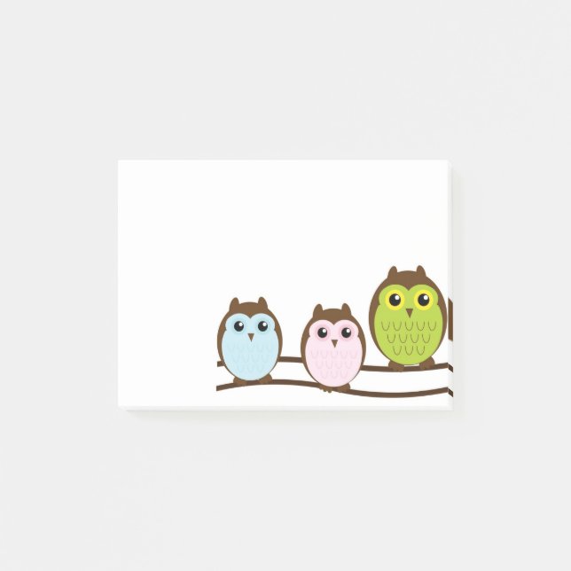 Adorable Cartoon Owl Family Post-It Notes (Front)