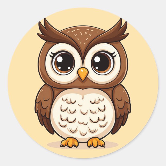 Adorable Cartoon Owl Gift for Kids Owl Lover Classic Round Sticker (Front)