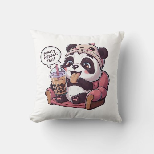 Adorable Cartoon Panda Cozy Kawaii Vibes Throw Pillow