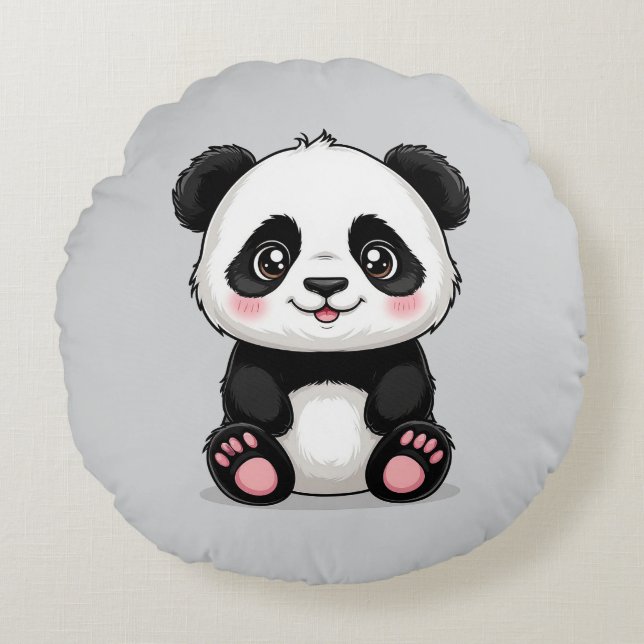 Adorable Cartoon Panda Round Pillow (Front)