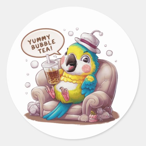 Adorable Cartoon Parrot Cozy Kawaii Vibes Classic Round Sticker