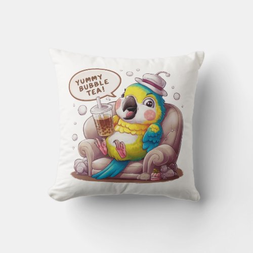 Adorable Cartoon Parrot Cozy Kawaii Vibes Throw Pillow