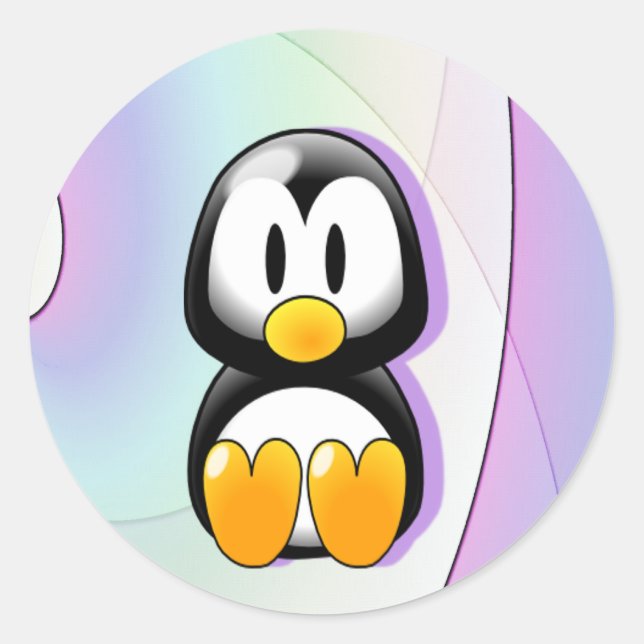 Adorable Cartoon Penguin Classic Round Sticker (Front)