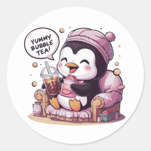 Adorable Cartoon Penguin Cozy Kawaii Vibes Classic Round Sticker