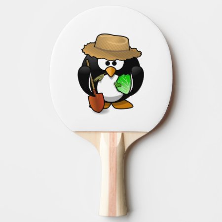 Adorable Cartoon Penguin Farmer Ping Pong Paddle