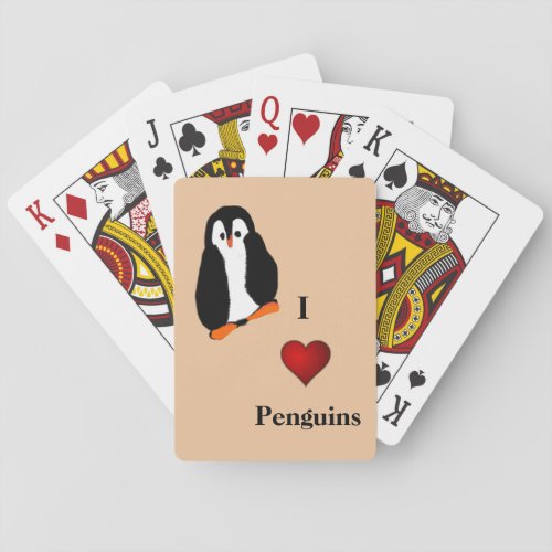 Adorable Cartoon Penguin I Heart Penguins Orange Poker Cards