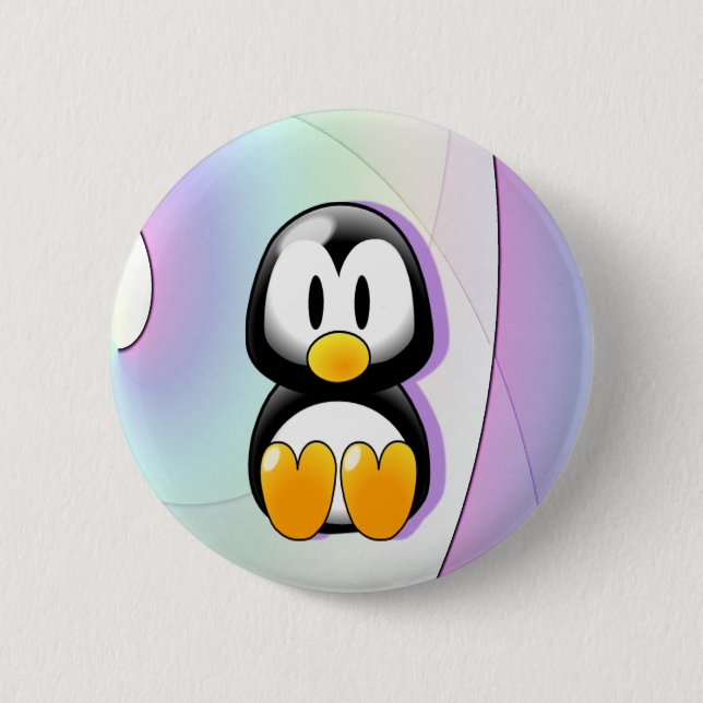 Adorable Cartoon Penguin Pinback Button (Front)