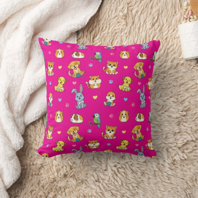 Adorable Cartoon Pet Pattern Throw Pillow (Blanket)