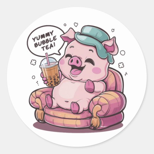 Adorable Cartoon Pig Cozy Kawaii Vibes Classic Round Sticker