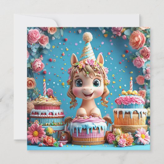 Adorable Cartoon Pony Celebrating Birthday (Front)