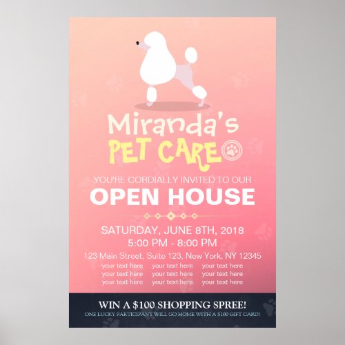 Adorable Cartoon Poodle Dog Pet Shop Open House Poster