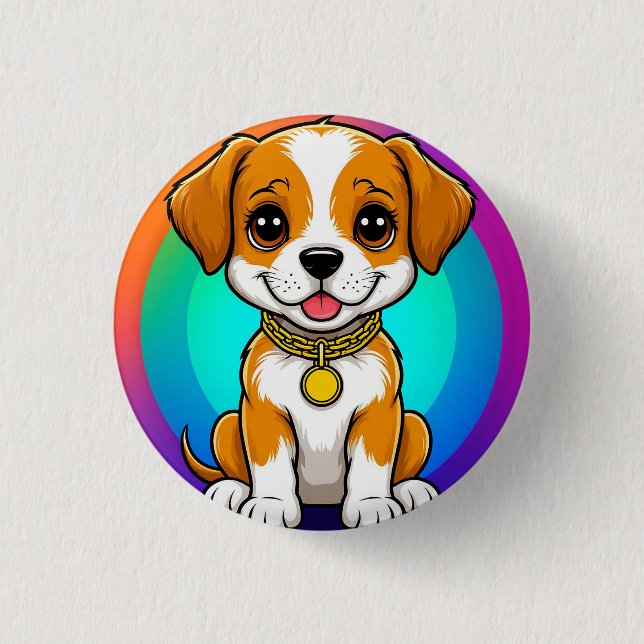 Adorable Cartoon Puppy Button (Front)