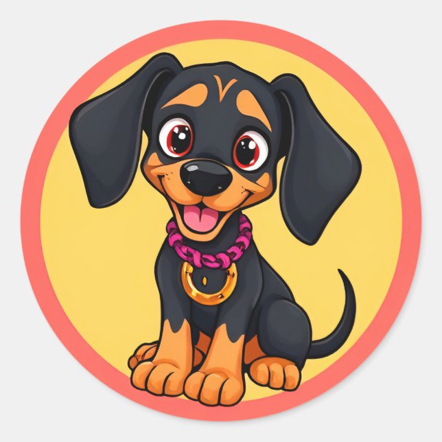 Adorable Cartoon Puppy Classic Round Sticker (Front)
