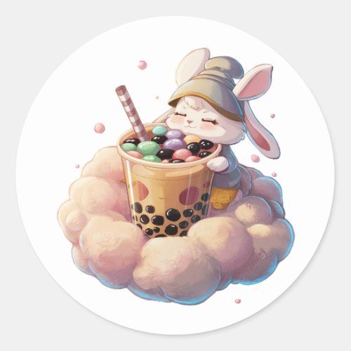 Adorable Cartoon Rabbit Cozy Kawaii Vibes Classic Round Sticker