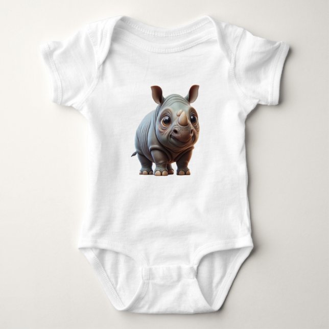 Adorable Cartoon Rhino Character Design Baby Bodysuit (Front)