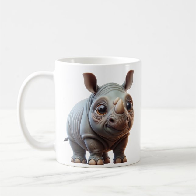 Adorable Cartoon Rhino Character Design Coffee Mug (Left)