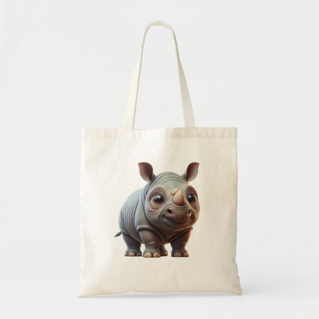 Adorable Cartoon Rhino Character Design Tote Bag (Front)