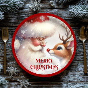 Adorable Cartoon Santa Rudolph Christmas Plates