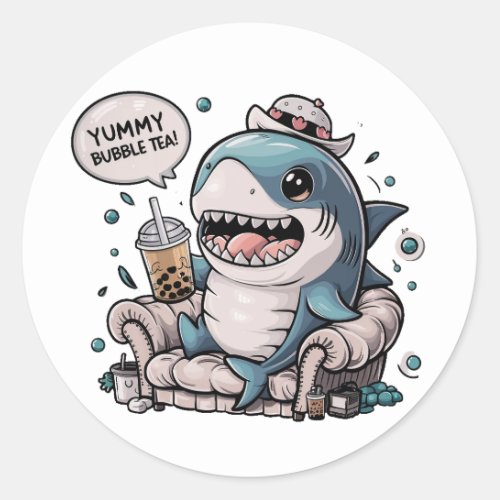 Adorable Cartoon Shark Cozy Kawaii Vibes Classic Round Sticker