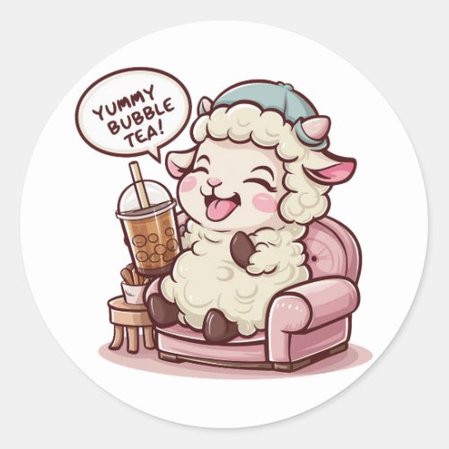 Adorable Cartoon Sheep Cozy Kawaii Vibes Classic Round Sticker