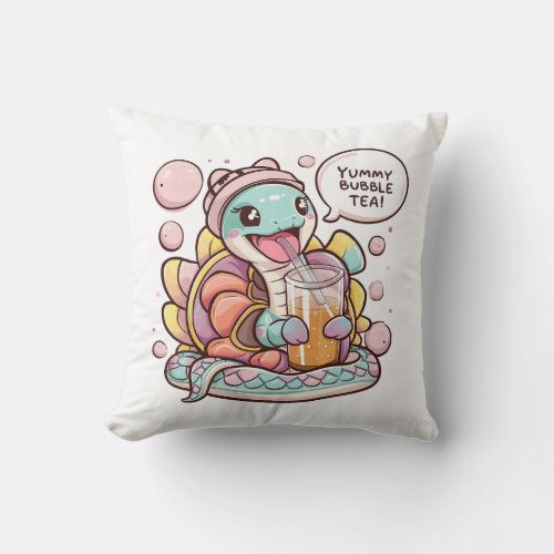 Adorable Cartoon Snake Cozy Kawaii Vibes Throw Pillow