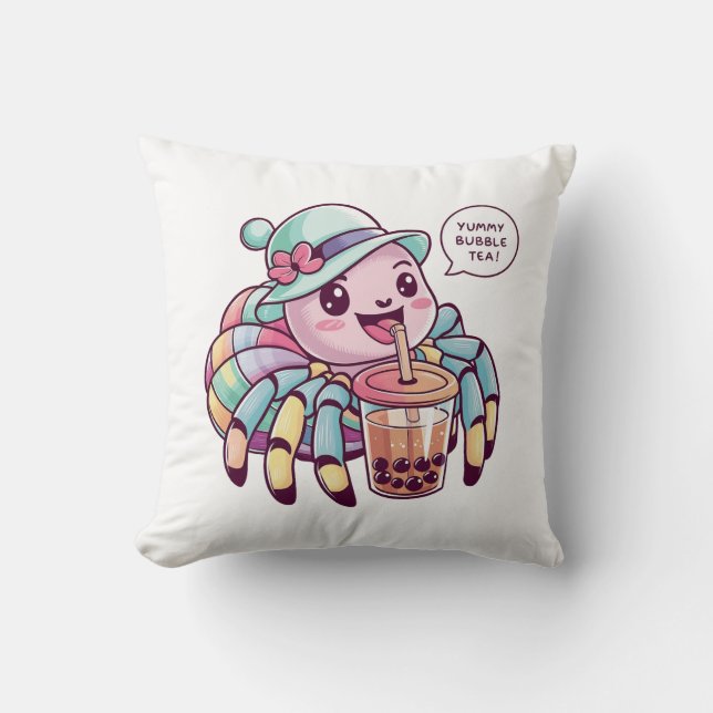 Adorable Cartoon Spider: Cozy, Kawaii Vibes Throw Pillow (Front)