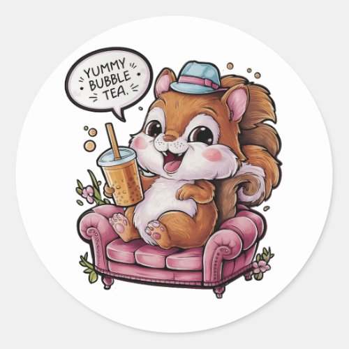 Adorable Cartoon Squirrel Cozy Kawaii Vibes Classic Round Sticker