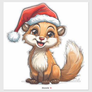 Adorable Cartoon Squirrel in Santa Hat Sticker