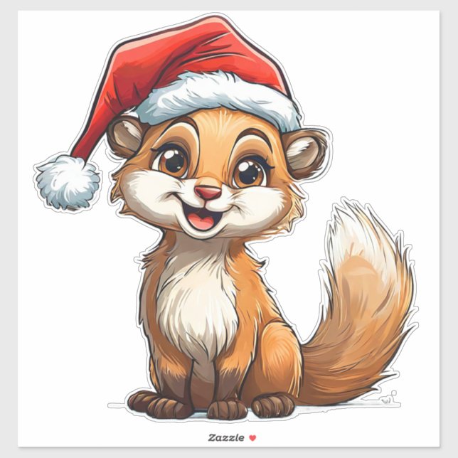 Adorable Cartoon Squirrel in Santa Hat  Sticker (Sheet)
