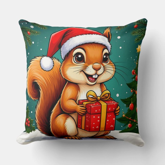 Adorable Cartoon Squirrel Throw Pillow (Front)
